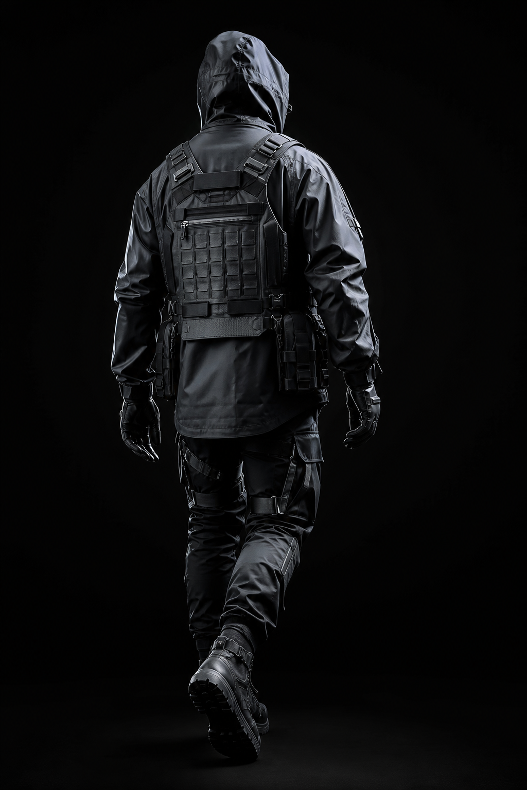 Technical shell coat editorial monochrome